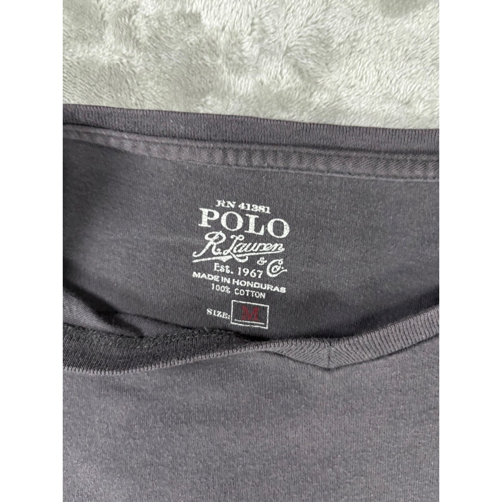 Polo Ralph Lauren Mens V-Neck Long Sleeve T-Shirt Gray Cotton Pony Logo Size M